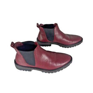 ECCO Leather Incise Tailored Syrah Red Black Chelsea Boots Women's Size 4.4